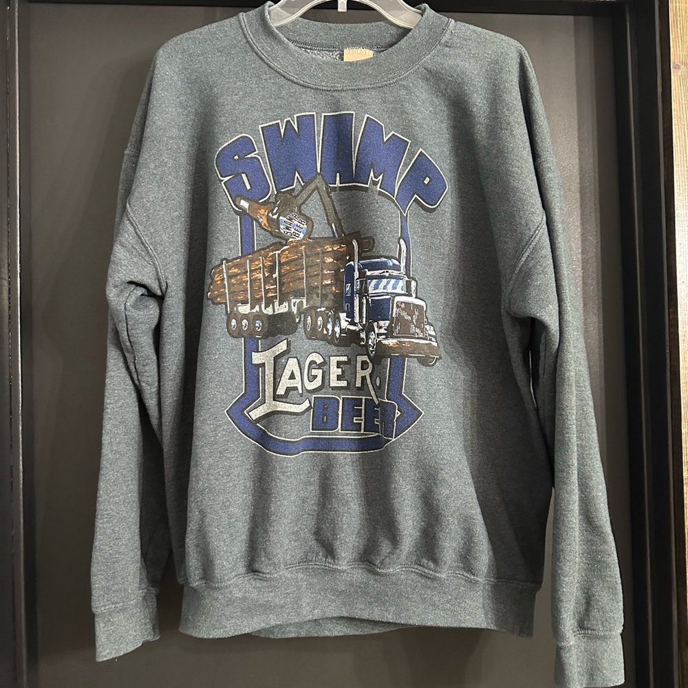 Vintage 90s Men’s Sz M Swamp Lager Beer Gray Men's Sweater